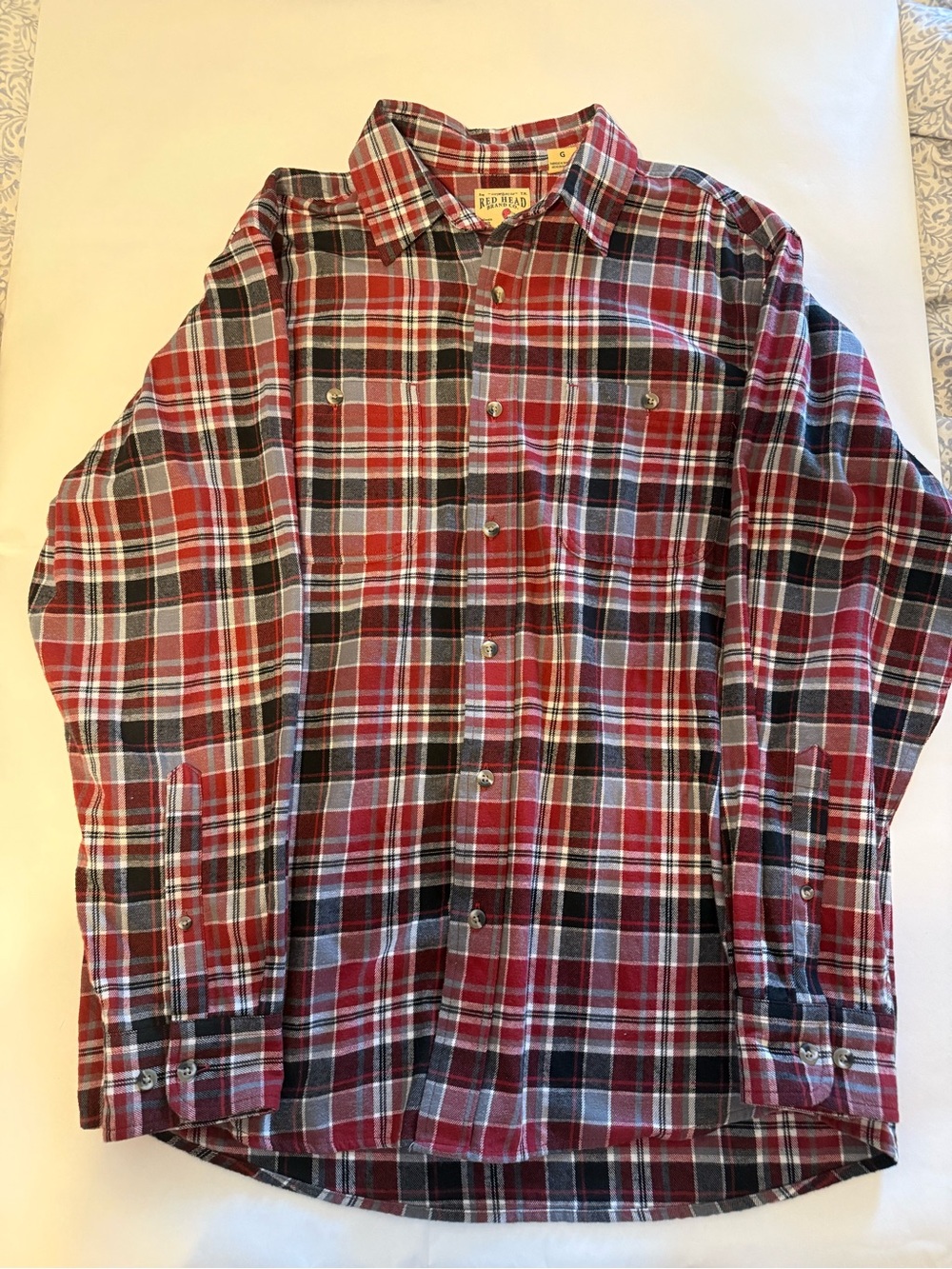 RedHead Red and Gray Plaid Button-Down Flannel Shirt